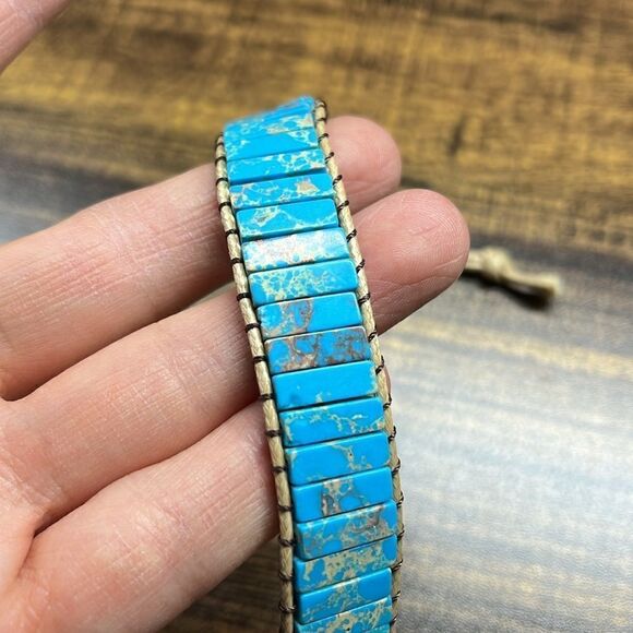 Bohemian Style Square Stone Beaded Multi-layer Braided Pu Leather Bracelet - Picture 10 of 13